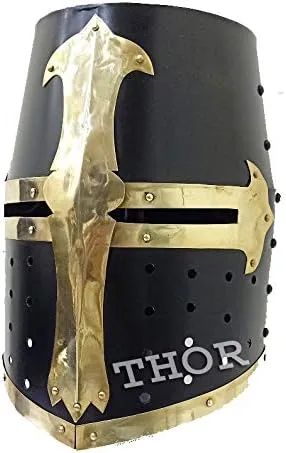 Vista 3 de Medieval Crusader - Casco de caballero templario de Halloween con acabado negro diseño de latón decoraciones de Halloween