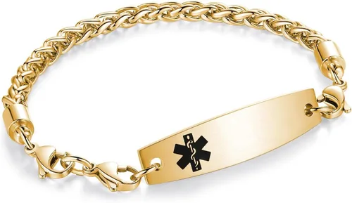 Vista 131 de Brazaletes de alerta médica ajustables de 7.5" a 9" para mujer/hombre, de acero inoxidable, intercambiables Cadena de bloque