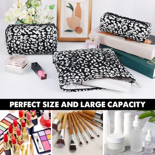 Vista 2 de Juego de 3 bolsas de maquillaje para niñas y mujeres, organizador de viaje, bolsa de aseo de baño, bolsa de almacenamiento de gran capacidad