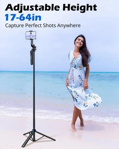Vista 3 de UBeesize Palo de Selfie Trípode Extensible de 64 pulgadas con Luz y Control Remoto, Soporte de Trípode Ajustable para Teléfono para iPhone 17-11