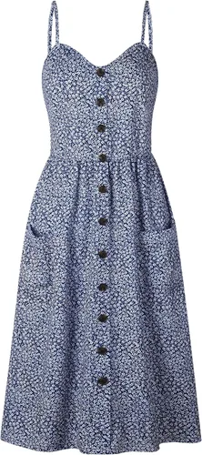Vista 5 de Angashion - Vestido floral de verano estilo bohemio para mujer, con botones, bolsillos y tiras ajustables