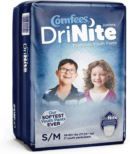 Vista 3 de Comfees DriNite - Pantalones juveniles pequeños, medianos, 68 unidades Ropa interior absorbente juvenil, unisex, sin cierre con costuras