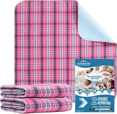 Vista 20 de OUTCREATOR® Almohadillas de cama lavables de 34" x 56" (paquete de 2), protector de colchón para incontinencia, almohadillas impermeables