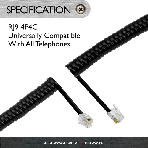 Vista 4 de RJ11 4P4C - Cable modular para teléfono, receptor, cable de bobina (7 pies, negro)