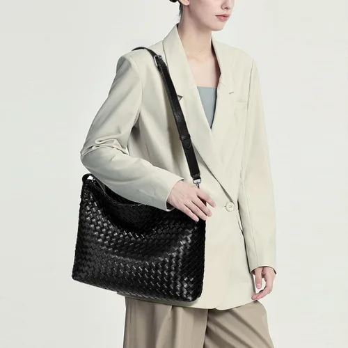 Vista 2 de Bolso Boston para mujer, bolso tejido de cuero vegano, bolso de mensajero para mujer, bolso cruzado de hombro de moda, casual hobo
