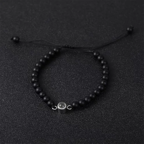 Vista 4 de Elegante pulsera para parejas con 100 idiomas I Loves You Projection in Crystals Mattes Stone Portable para aniversarios