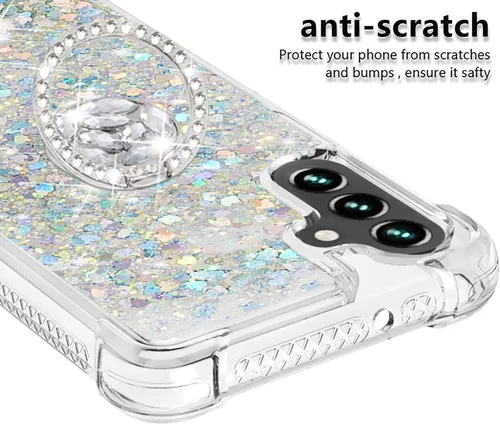 Vista 4 de CCSmall Carcasa con purpurina y soporte de anillo para Samsung Galaxy A13 5G/A04s, color plateado