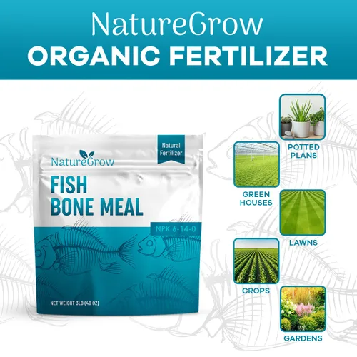 Vista 3 de Fertilizante de harina de huesos de pescado-6-14-0 Fuente de alimento vegetal natural de nitrógeno y fósforo para jardinería orgánica (3 libras)
