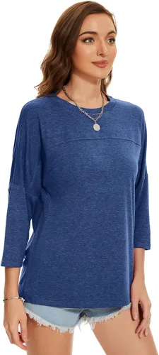 Vista 159 de ZENNILO Camisetas casuales de manga 3/4 para mujer, holgadas, cuello redondo, lindas camisetas básicas