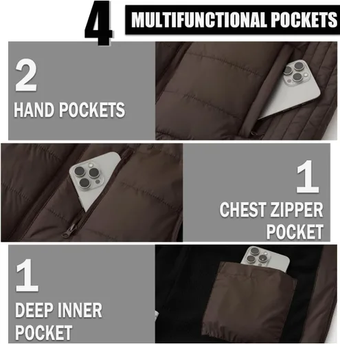 Vista 27 de Msmsse Chalecos de invierno para hombre, con forro polar, acolchado, casual, sin mangas