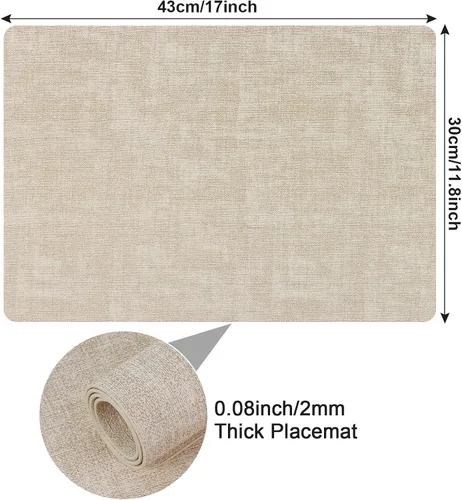 Vista 6 de Juego de 6 manteles individuales de piel sintética (beige) Heat Resistant Wipeable Washable Place Mats, Waterproof Anti-Slip Dining Table Mats