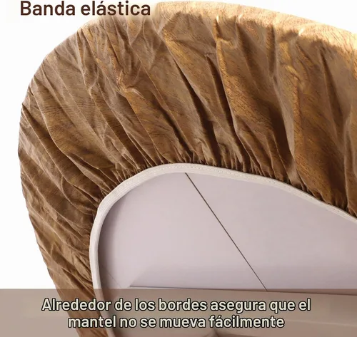 Vista 5 de Mantel redondo de grano de madera, borde elástico, de plástico, protector de mesa, protector de mesa, impermeable, ajustable, para redondo grande
