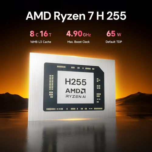 Vista 7 de Reatan X7 Mini PC para juegos, AMD Ryzen 7 255 (8C/16T, hasta 4,9 GHz) Radeon 780M 48GB RAM DDR5 + 1TB SSD Hasta 8K Pantalla Cuádruple Computadoras