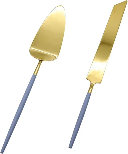 Vista 11 de Koyal Wholesale Juego de cuchillo y servidor para pastel de boda burdeos, cortador de pasteles y servidor con mango dorado para novia y novio, juego