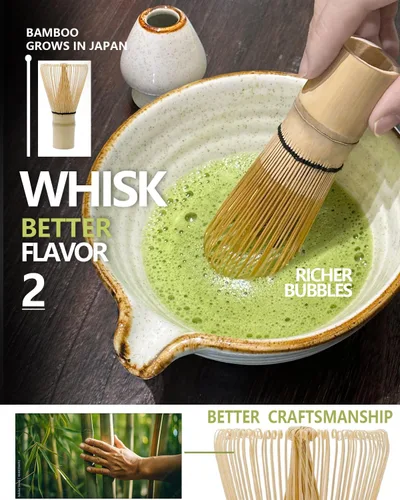 Vista 4 de Taruzil - Juego de batidor de matcha con cuenco matcha, batidor de bambú matcha, cuchara, tamiz, soporte para batidor de matcha, regalos únicos