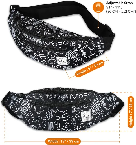 Vista 3 de Riñonera Vibe Festival Gear para hombre y mujer, muchos estampados, negro holográfico, plateado, dorado, bonita riñonera para festival rave