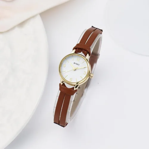 Vista 2 de BUREI Reloj de pulsera analógico de cuarzo para mujer, correa de cuero, reloj de pulsera Relogio Feminino, regalo para mujer