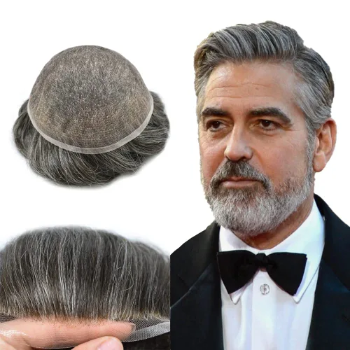 Vista 48 de PUNRU HAIR Completo Swiss Lace Toupee para hombres Sistema de cabello humano real Sistema de reemplazo de cabello humano para hombre Toupee