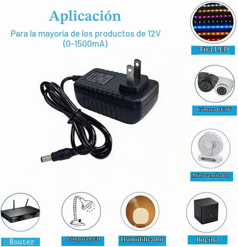 Vista 5 de Fuente de alimentación de 12 voltios, adaptador de 1.5 A, adaptador de CA/CC 100-240 V 50/60 Hz a CC 12 V 1.5 Amp, conectividad de enchufe de CC