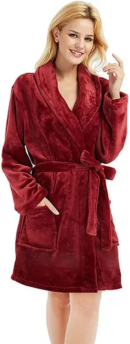 Vista 6 de U2SKIIN - Bata de felpa para mujer, batas cortas y acogedoras de felpa suave para mujer con cuello de chal, bata de spa cálida A-Negro