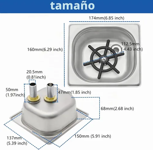 Vista 2 de DIBTSA - Enjuagadora para jarra, lavadora automática de tazas de vidrio, acero inoxidable 304, para café, leche, té, hogar, cocina, hotel, bar