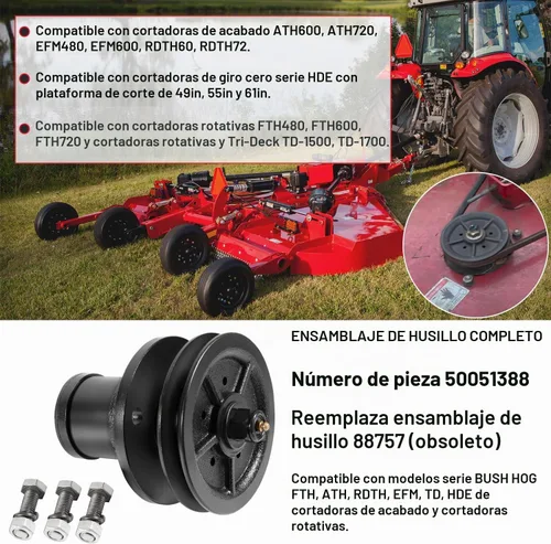 Vista 2 de Kit completo de ensamblaje de eje 50051388, piezas de repuesto y polea de tracción 50074053 con todos los accesorios. Compatible con Bush Hog RDTH