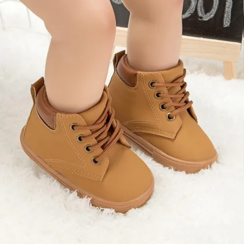Vista 5 de Casazoe Botas casuales de cuero para niños y niñas, zapatos de vestir para exteriores, con cordones, suela de textura antideslizante, mocasines