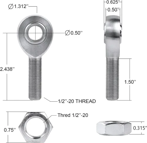 Vista 6 de Kit de extremo de varilla de junta Heim de 1/2", kit de extremos de varilla de juntas Heim de cromoly de 0.5" para dirección, suspensión, barras