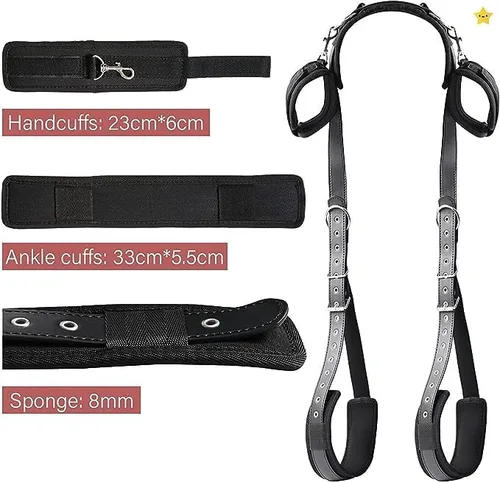 Vista 4 de SM Games - Juguetes de cama sexual, kit de cuerda de servidumbre, juego de cama BDSM Sexo Bondage con esposas y correas para las piernas, puños