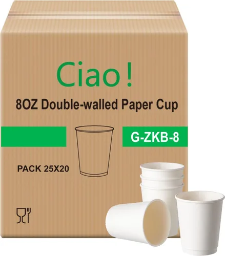 Vista 9 de CIAO! Taza térmica aislada de doble pared de 8 onzas, papel blanco, 80 mm de diámetro, 500