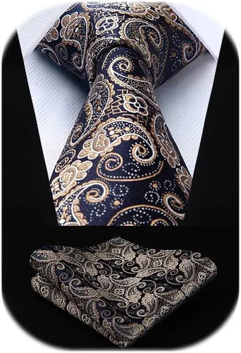 Vista 116 de HISDERN Corbatas para hombre, corbata de cachemira y bolsillo cuadrado tejido clásico floral para hombre, corbata de fiesta de boda