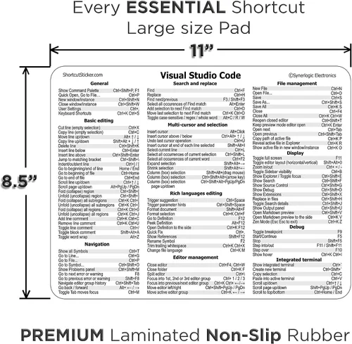 Vista 2 de Synerlogic Visual Studio Code Ultimate Keyboard Shortcut Guía de referencia para mousepad, goma antideslizante laminada premium (para PC)