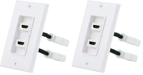 Vista 5 de Monoprice Placa de pared insertada de dos piezas con cable HDMI de alta velocidad flexible integrado de 4 pulgadas con Ethernet, puerto dual (2P)