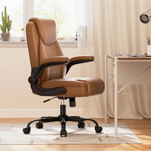 Vista 8 de COMHOMA Comfy Silla de oficina, silla de escritorio para el hogar con reposabrazos abatibles y respaldo ergonómico, silla ejecutiva de piel