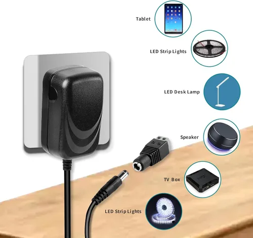 Vista 7 de Adaptador de fuente de alimentación de 12 V, 2 A, 24 W, con certificación ETL de CA a CC (entrada 100-240 V, salida 12 voltios 2 amperios), cable