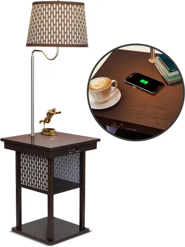 Vista 2 de Brightech Madison - Mesa auxiliar con lámpara combinada, lámpara de escritorio con almohadilla de carga inalámbrica y puerto USB, lámpara de lectura