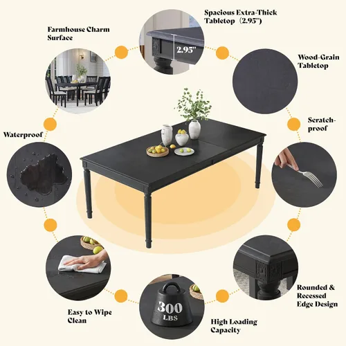 Vista 4 de AMERLIFE Mesa de comedor de granja de 79 pulgadas para 6 a 8, mesa de comedor rectangular grande de madera maciza con patas cónicas romanas, mesa