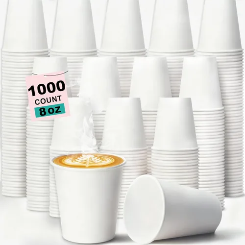 Vista 37 de Paquete de 100 tazas de café desechables de 8 onzas, tazas de papel desechables de color marrón a granel, tazas de café para té caliente, chocolate