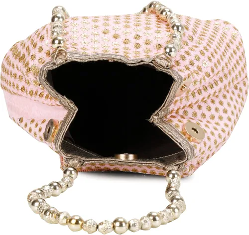 Vista 6 de LONGING TO BUY Bolso de seda bordado de diseño étnico indio con asa de perlas Batwa