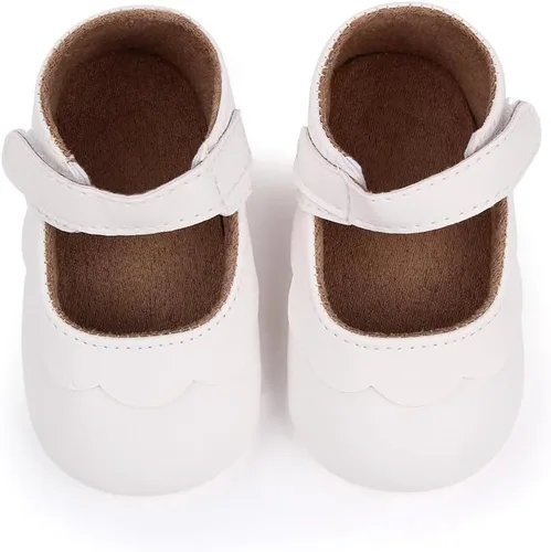 Vista 5 de Infant Baby Girls Mary Jane Shoes Non-Slip Rubber Sole Ballet Slippers Princess Dress Wedding Shoes Newborn Crib Shoes