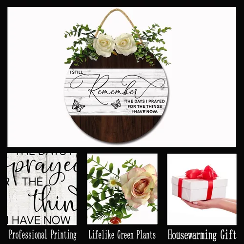 Vista 7 de Letreros rústicos de madera con texto en inglés "I Still Remember The Days I Prayed for The Things I Have Now", letrero de oración, decoración