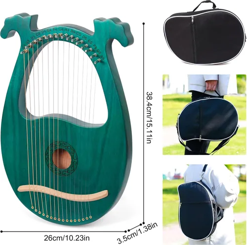 Vista 5 de Arpa de lira 16 cuerdas de metal con llave de afinación instrumentos de arpa, arpa de lira es una buena opción para los amantes de la música
