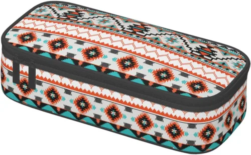 Vista 2 de Estuche organizador de lápices tribal étnico azteca de gran capacidad, papelería con cremallera, suministros escolares, bolsa para lápices