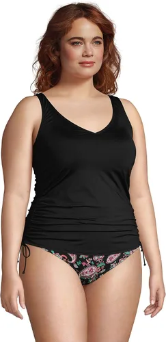 Vista 3 de Lands End Traje de baño tankini con aros y cuello en V ajustable para mujer talla extra grande DD-Cup resistente al cloro