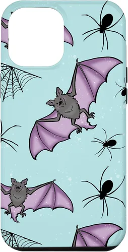 Vista 25 de iPhone 16 lindo vampiro murciélago decoración de Halloween para niñas púrpura y menta caso