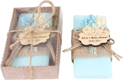 Vista 32 de Paquete de 10 decoraciones para baby shower de Happy Times Favors, regalos para baby shower, jabón mini vegano personalizado hecho a mano con aroma