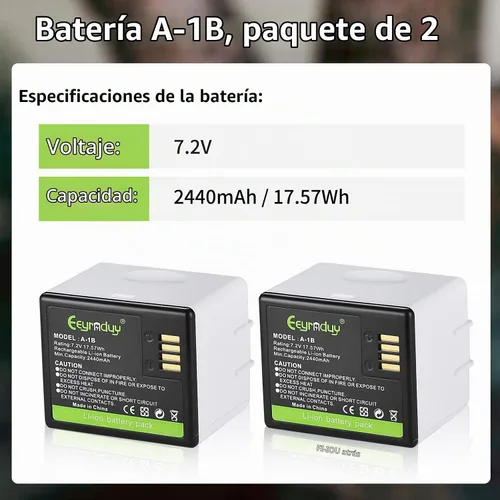 Vista 3 de A-1B Batería de repuesto para cámara Arlo Pro, Pro 2 VMA4400 2440mAh baterías recargables de iones de litio 7.2V/17.57Wh (paquete de 2)