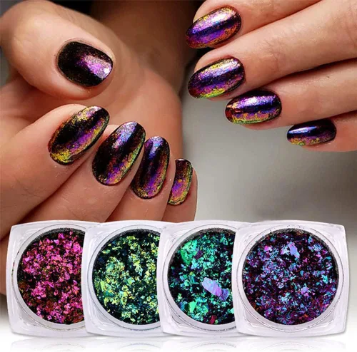 Vista 6 de Arte de uñas holográfico de ópalo con purpurina en polvo, pigmento iridiscente, cristal de hielo, paillettes de sirena, lentejuelas brillantes