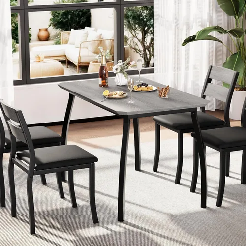 Vista 7 de IDEALHOUSE Juego de mesa de comedor para 4 mesas de cocina modernas y sillas con bordes biselados, asientos acolchados, marco de metal compacto que