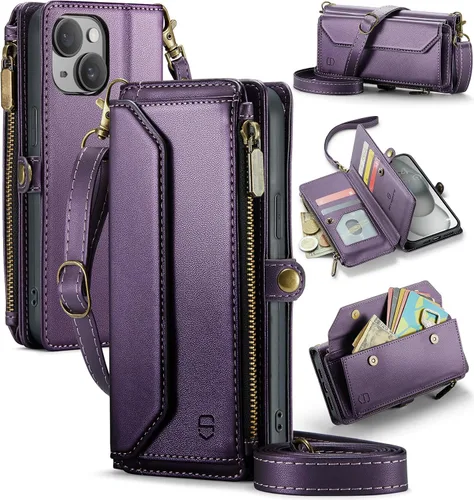 Vista 17 de Strapurs - Funda magnética desmontable para iPhone 15, color negro Compatible with Magsafe, Crossbody Wrist Strap, RFID Blocking 9-Card Holder